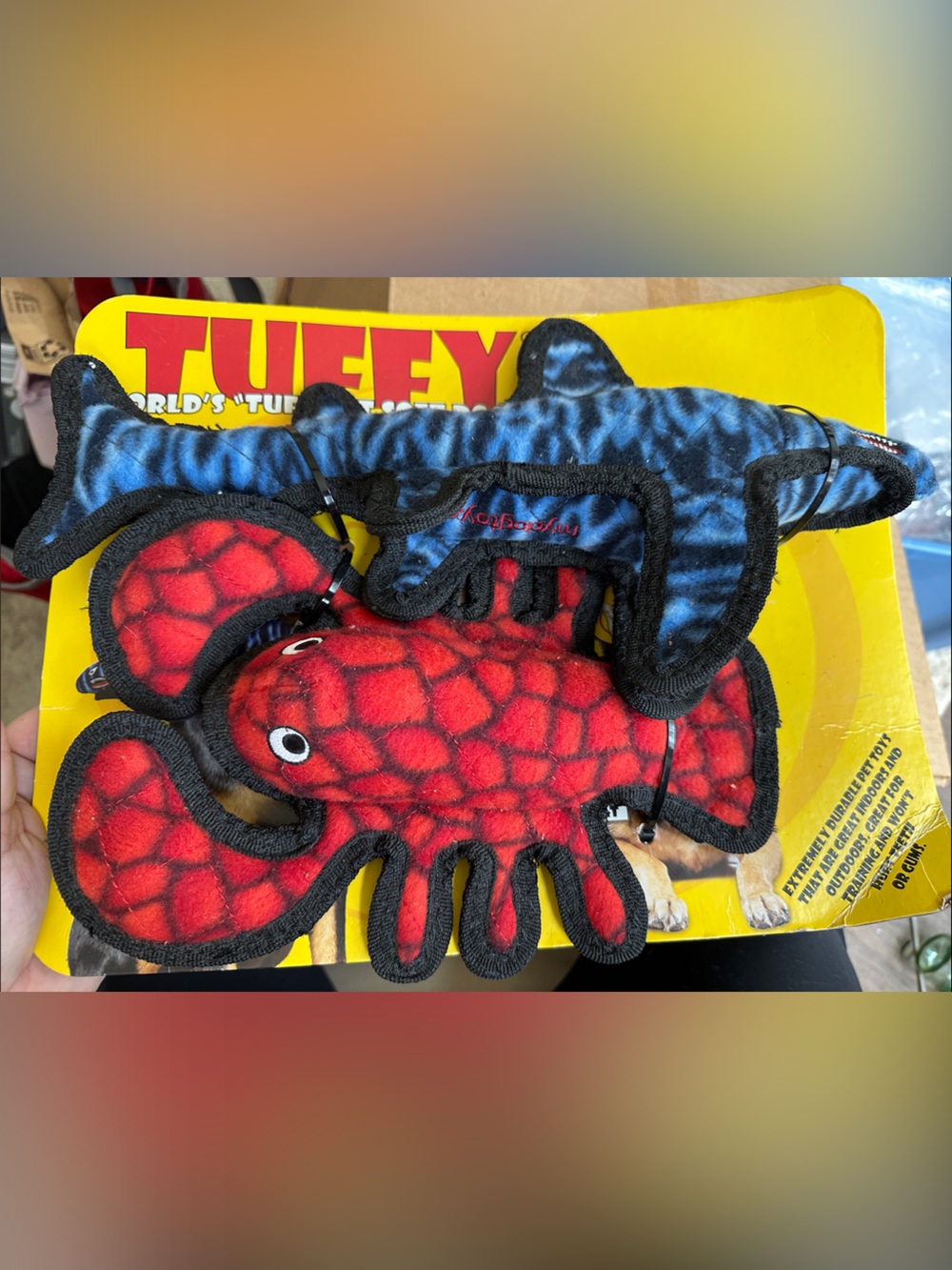 Tuffy Durable Dog Toy Duo - Red Lobster & Blue Shark